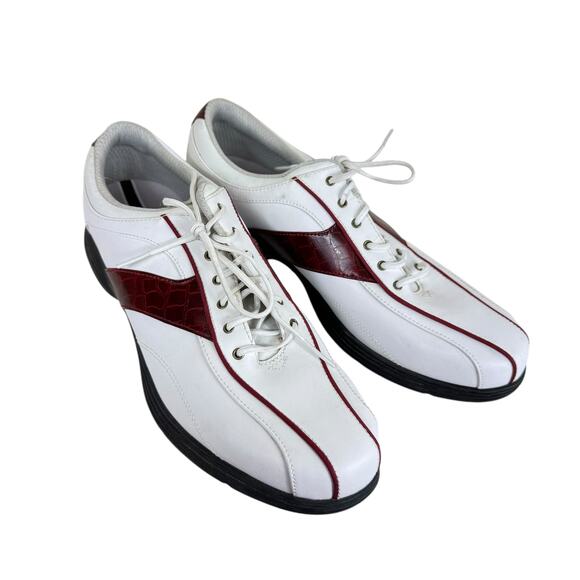 Calloway White Maroon Leather Upper Lace Up Rubber Sole Women's Golf Shoes Sz 9 - Picture 1 of 10